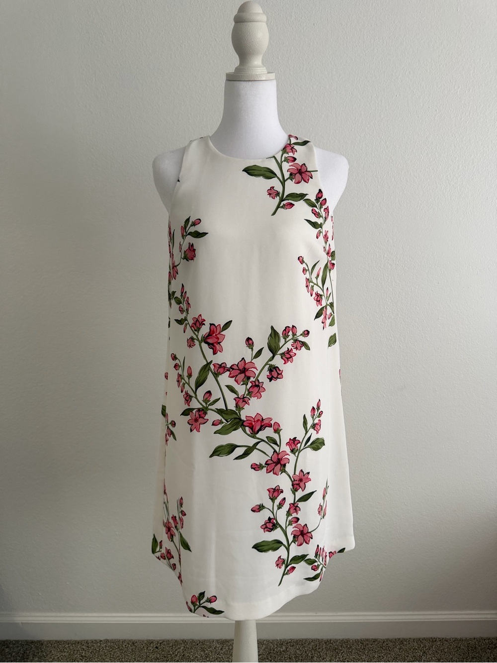 Ann Taylor Cream Shift Dress with Pink Floral Print